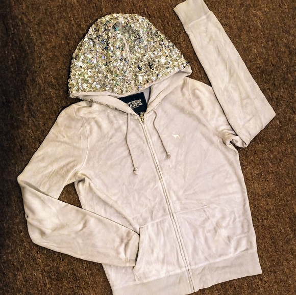 2013 Rare Vintage VS PINK Velour Full Zip Sequin Lilac FASHION SHOW Hoodie NWOT - Picture 2 of 10